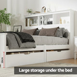 Beds & Bed Frames: Artiss Bed Frame Double Size Wooden with 3 Shelves Bed Head White
