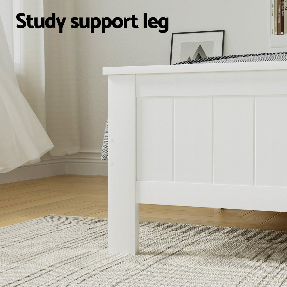 Beds & Bed Frames: Artiss Bed Frame Double Size Wooden with 3 Shelves Bed Head White