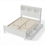 Beds & Bed Frames: Artiss Bed Frame Double Size Wooden with 3 Shelves Bed Head White