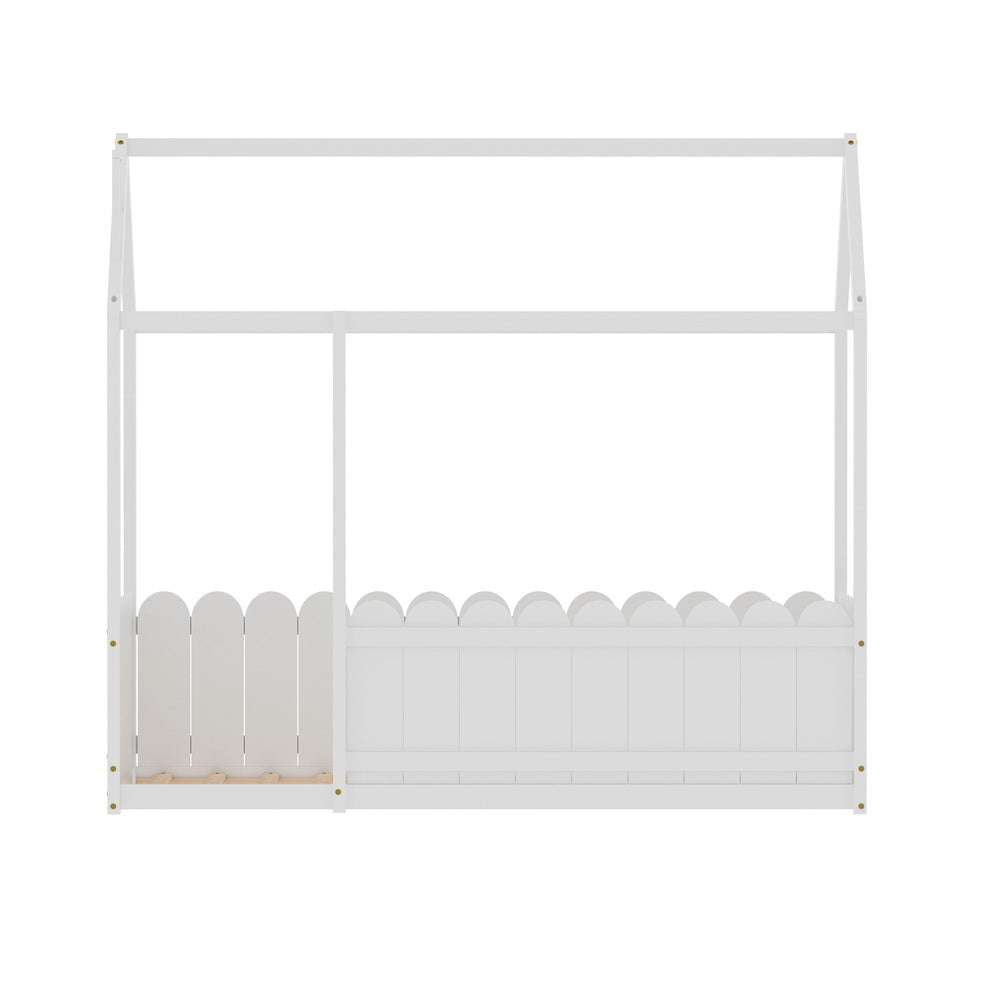 Kid's Beds & Bed Frames: Artiss Bed Frame Wooden Kids House Single Frame White KORI
