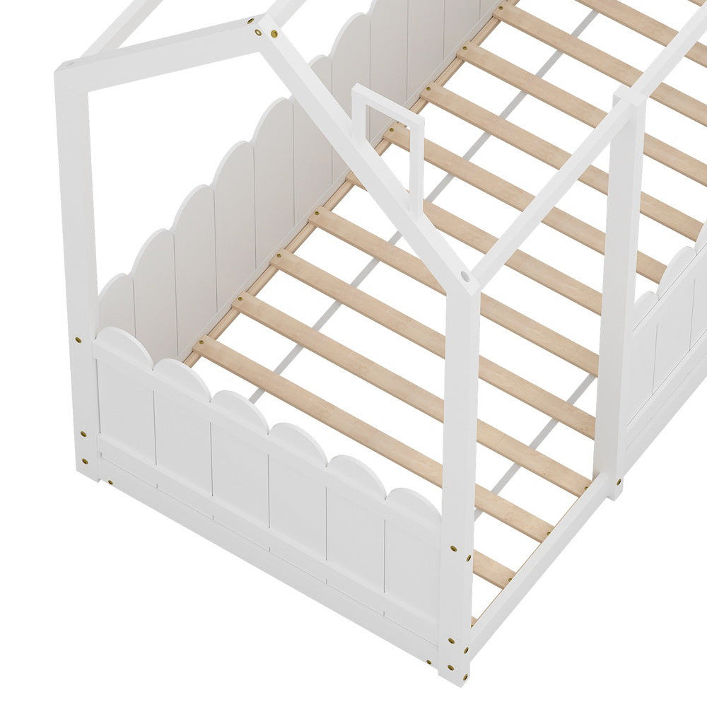 Kid's Beds & Bed Frames: Artiss Bed Frame Wooden Kids House Single Frame White KORI
