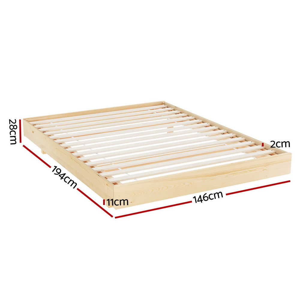 Beds & Bed Frames: Artiss Bed Frame Double Size Floating Wooden Mattress Base Platform Timber ODIN