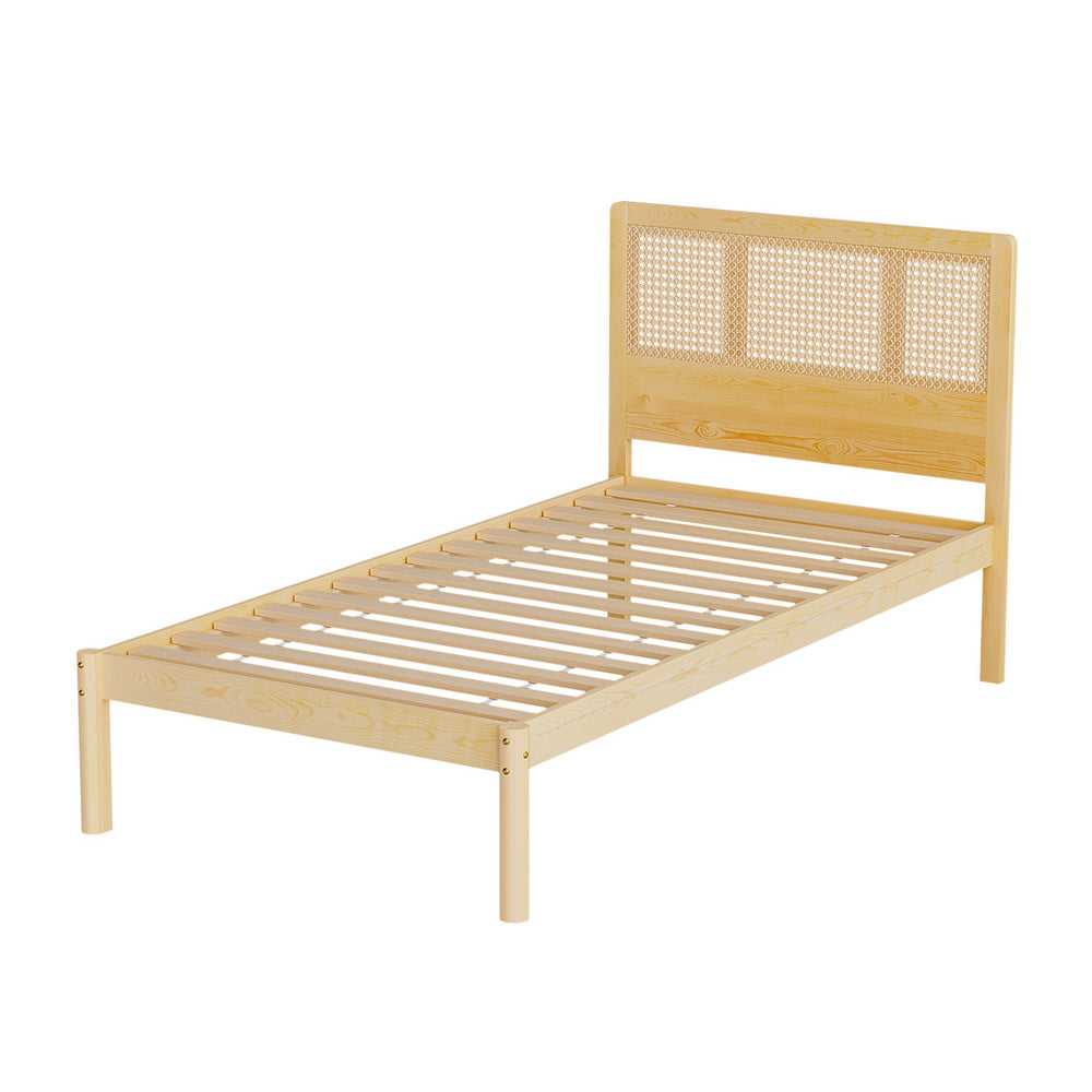 Beds & Bed Frames: Artiss Bed Frame Single Size Rattan Wooden RITA