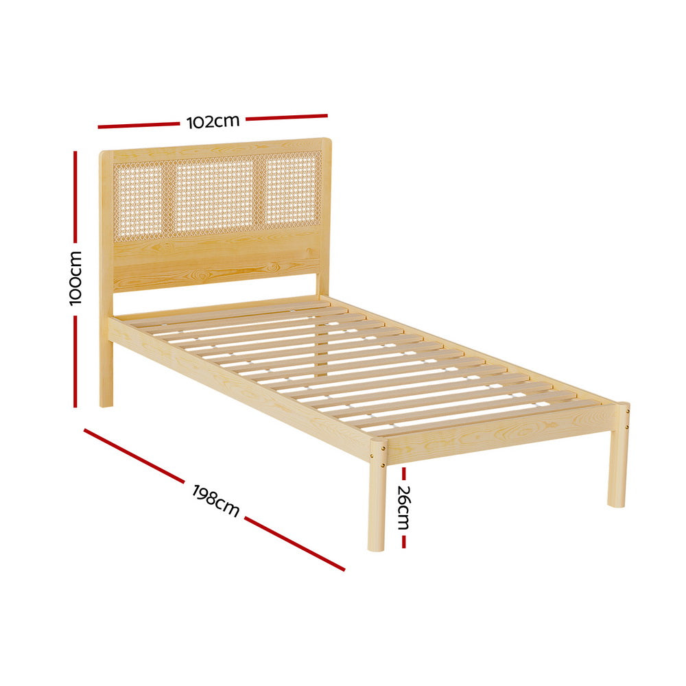 Beds & Bed Frames: Artiss Bed Frame Single Size Rattan Wooden RITA