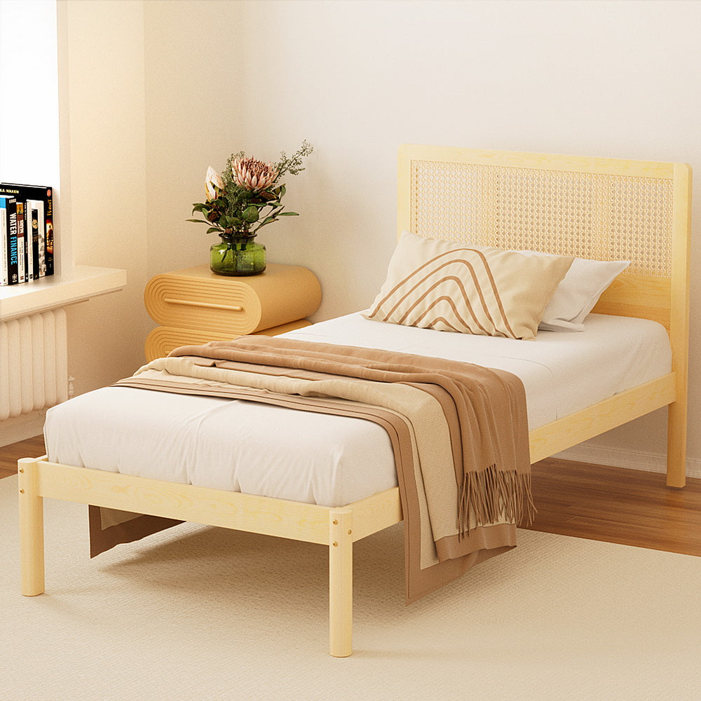 Beds & Bed Frames: Artiss Bed Frame Single Size Rattan Wooden RITA