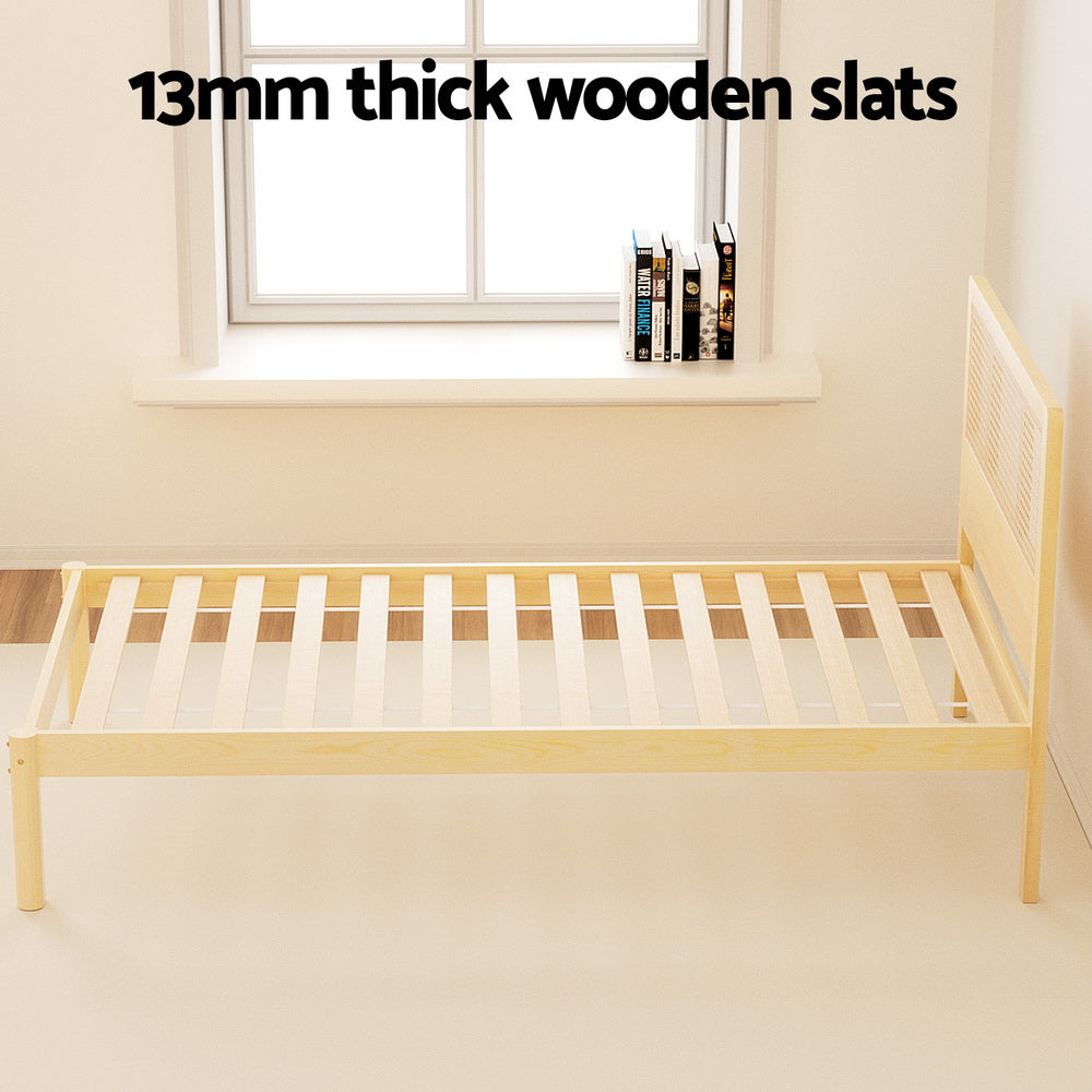Beds & Bed Frames: Artiss Bed Frame Single Size Rattan Wooden RITA
