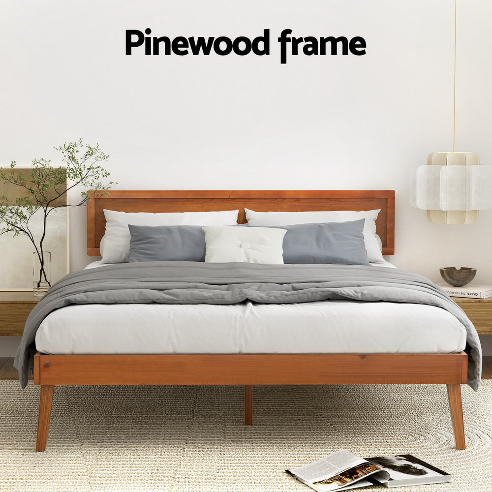 Beds & Bed Frames: Artiss Bed Frame Queen Size Wooden Bed Base Walnut SPLAY