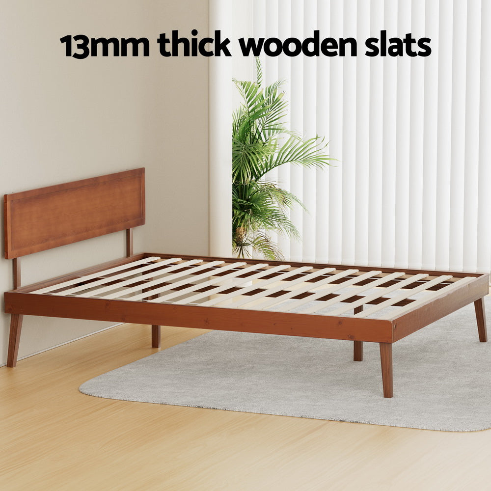 Beds & Bed Frames: Artiss Bed Frame Queen Size Wooden Bed Base Walnut SPLAY