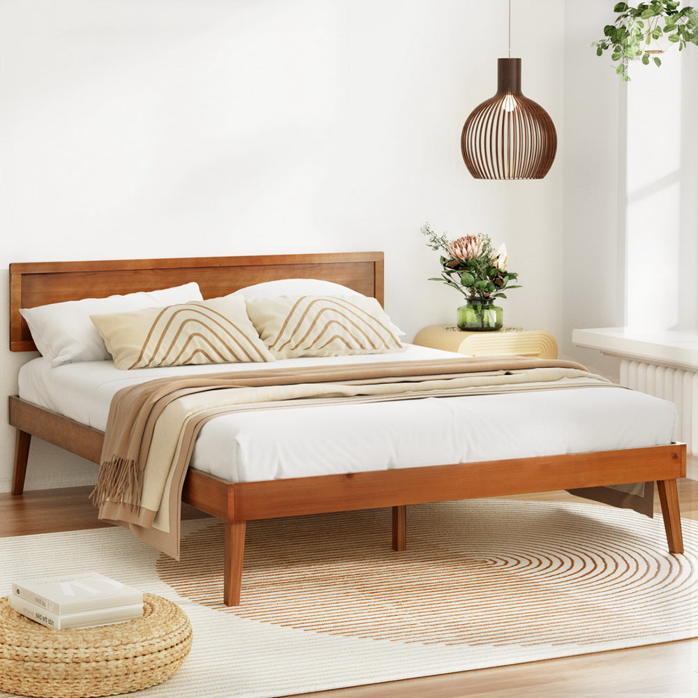 Beds & Bed Frames: Artiss Bed Frame Queen Size Wooden Bed Base Walnut SPLAY