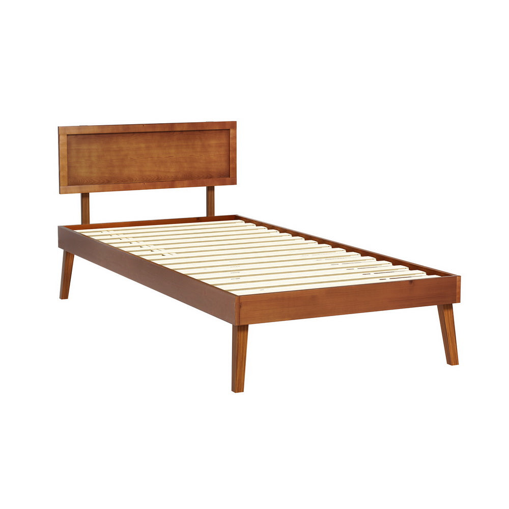 Beds & Bed Frames: Artiss Bed Frame Single Size Wooden Bed Base Walnut SPLAY