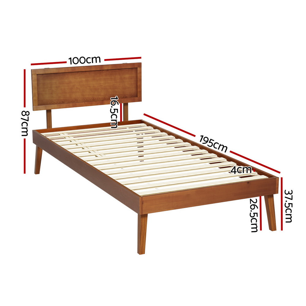 Beds & Bed Frames: Artiss Bed Frame Single Size Wooden Bed Base Walnut SPLAY