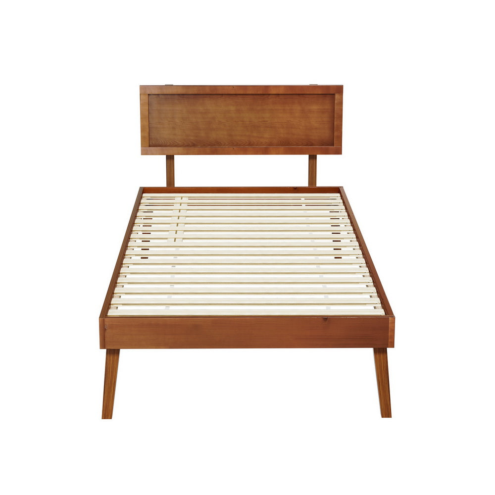 Beds & Bed Frames: Artiss Bed Frame Single Size Wooden Bed Base Walnut SPLAY