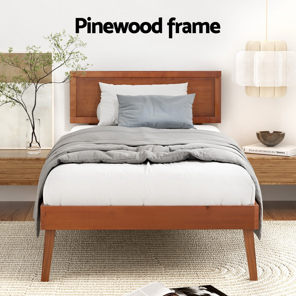 Beds & Bed Frames: Artiss Bed Frame Single Size Wooden Bed Base Walnut SPLAY