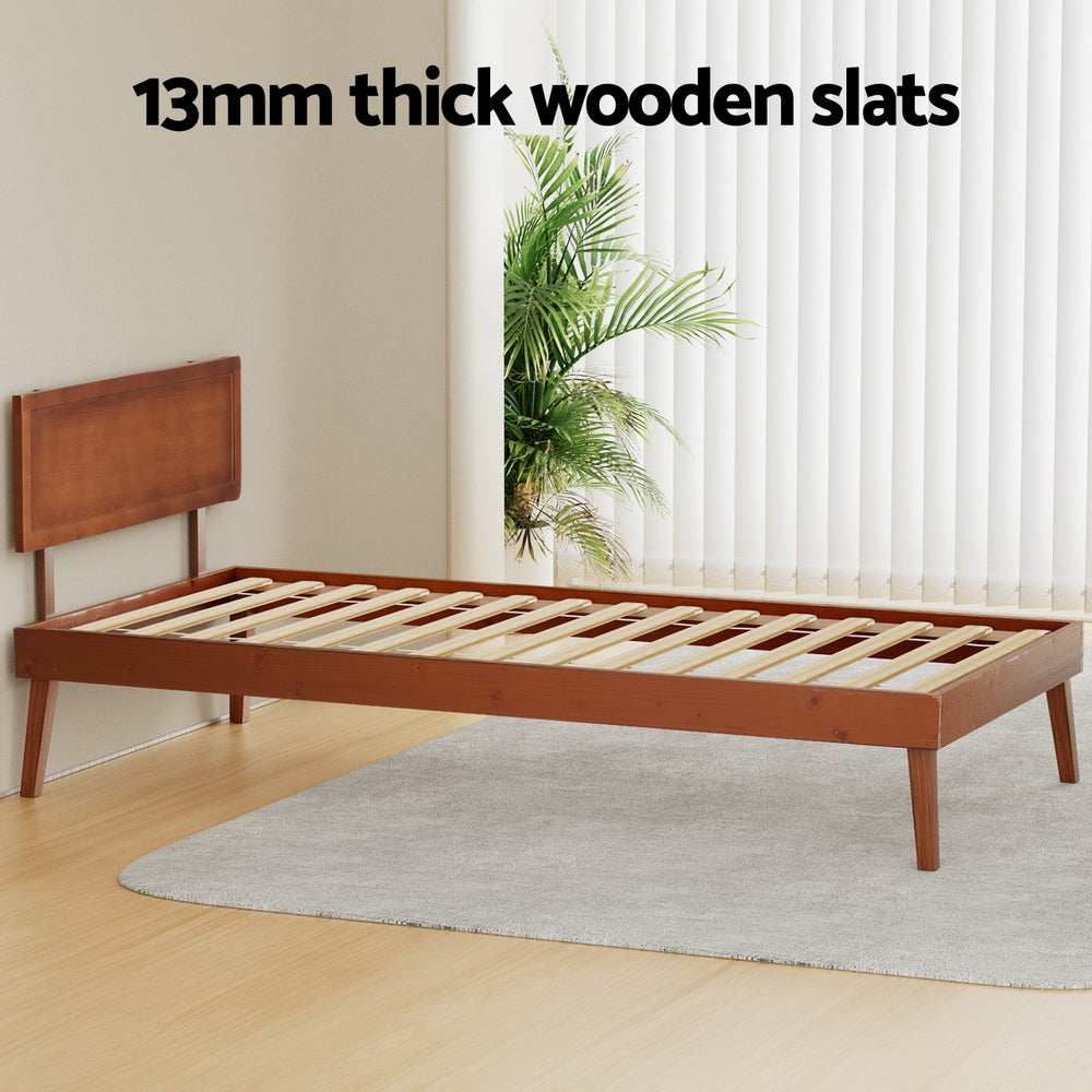 Beds & Bed Frames: Artiss Bed Frame Single Size Wooden Bed Base Walnut SPLAY