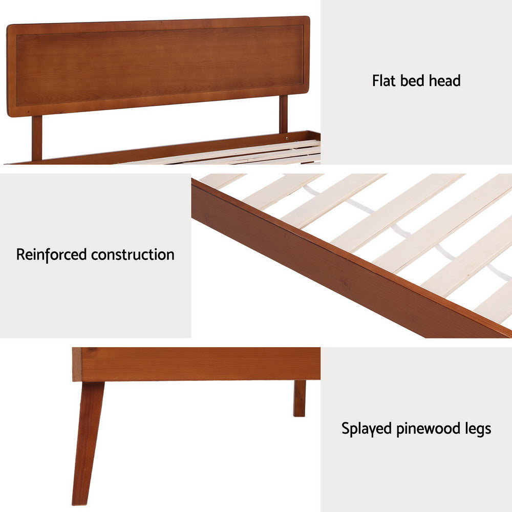 Beds & Bed Frames: Artiss Bed Frame Single Size Wooden Bed Base Walnut SPLAY