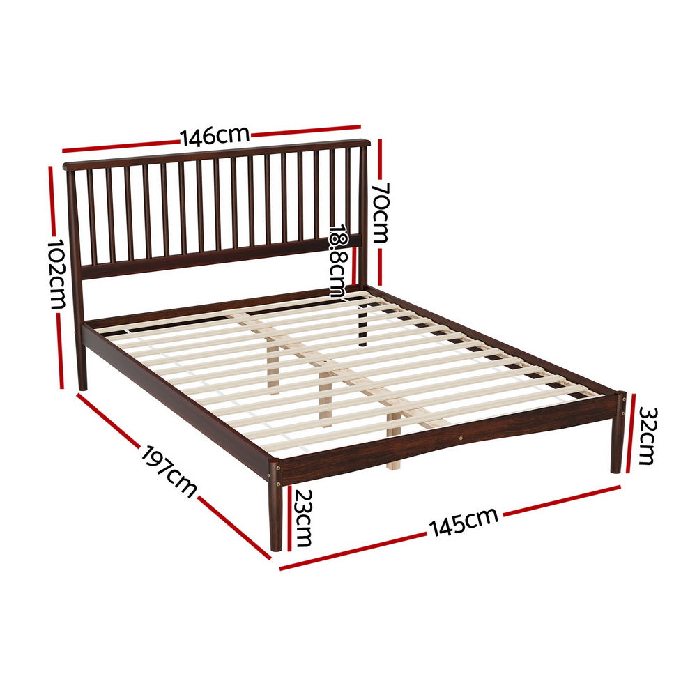 Beds & Bed Frames: Artiss Bed Frame Double Size Wooden Base Mattress Platform Timber Walnut VISE