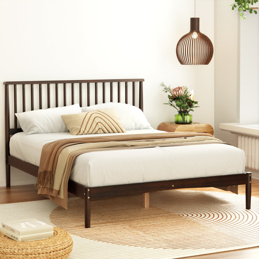 Beds & Bed Frames: Artiss Bed Frame Double Size Wooden Base Mattress Platform Timber Walnut VISE