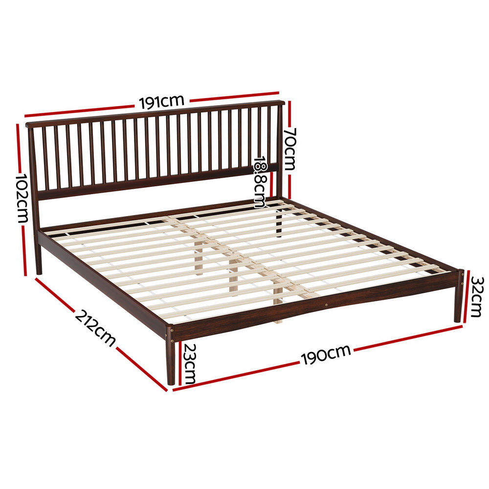 Beds & Bed Frames: Artiss Bed Frame King Size Wooden Base Mattress Platform Timber Walnut VISE
