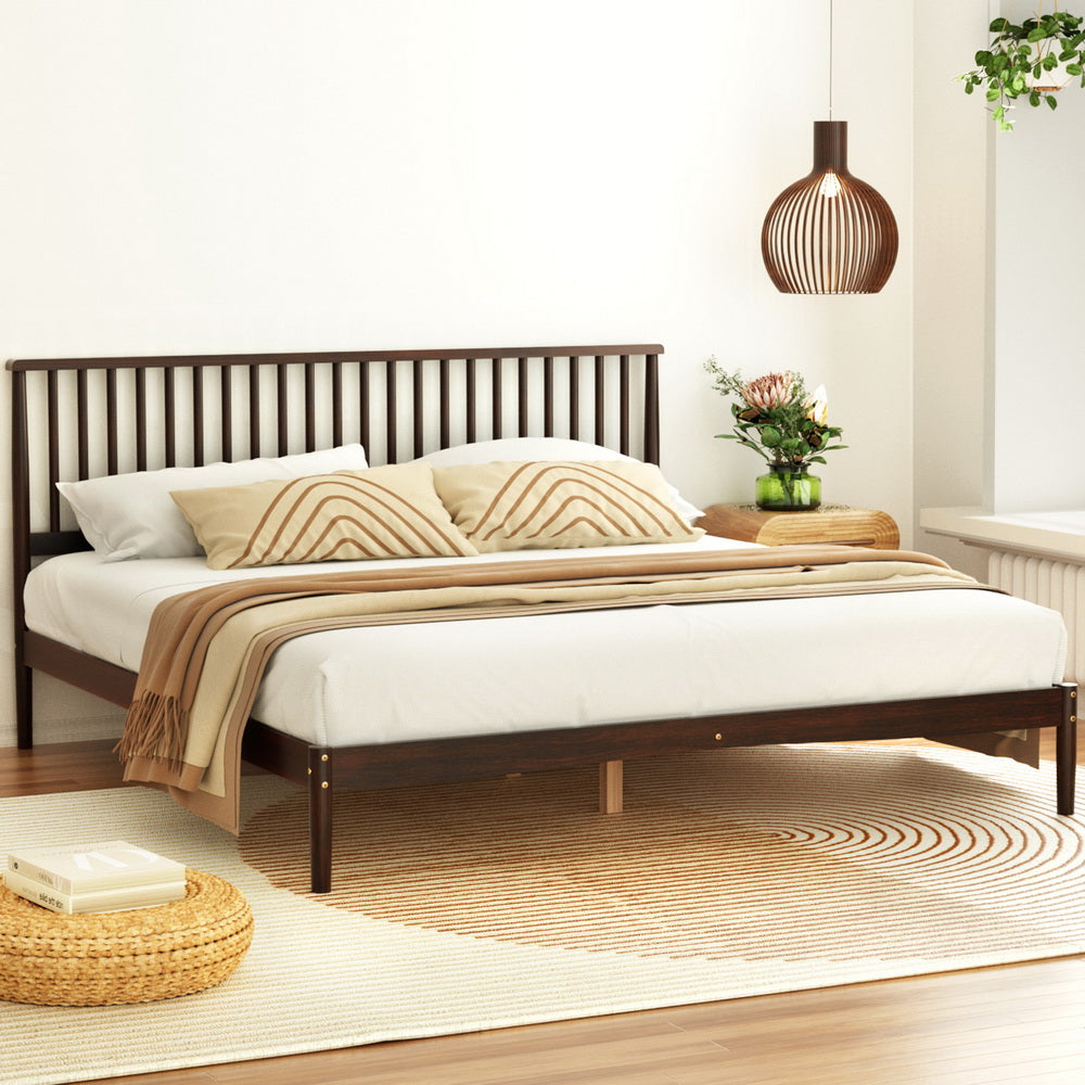 Beds & Bed Frames: Artiss Bed Frame King Size Wooden Base Mattress Platform Timber Walnut VISE