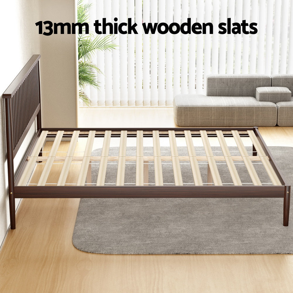 Beds & Bed Frames: Artiss Bed Frame King Size Wooden Base Mattress Platform Timber Walnut VISE