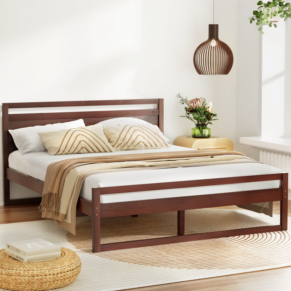 Beds & Bed Frames: Artiss Bed Frame Double Size Wooden Walnut WITTON