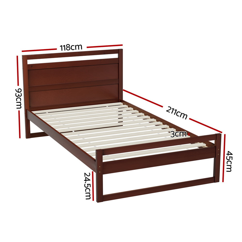 Beds & Bed Frames: Artiss Bed Frame King Single Size Wooden Walnut WITTON