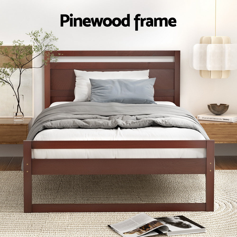 Beds & Bed Frames: Artiss Bed Frame King Single Size Wooden Walnut WITTON