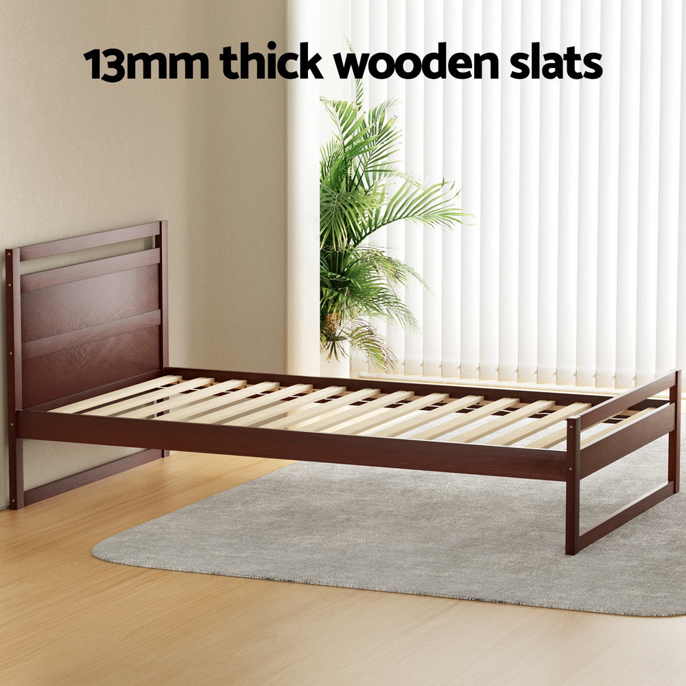 Beds & Bed Frames: Artiss Bed Frame King Single Size Wooden Walnut WITTON