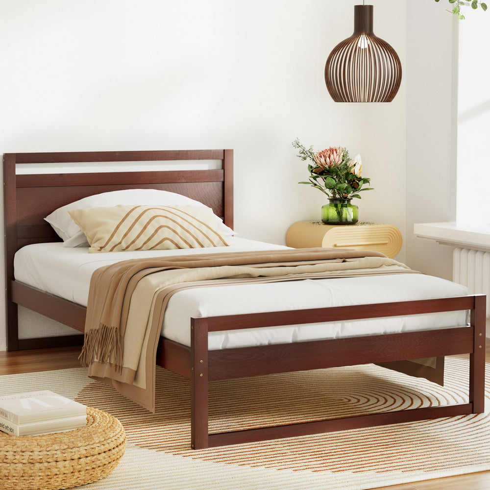 Beds & Bed Frames: Artiss Bed Frame King Single Size Wooden Walnut WITTON