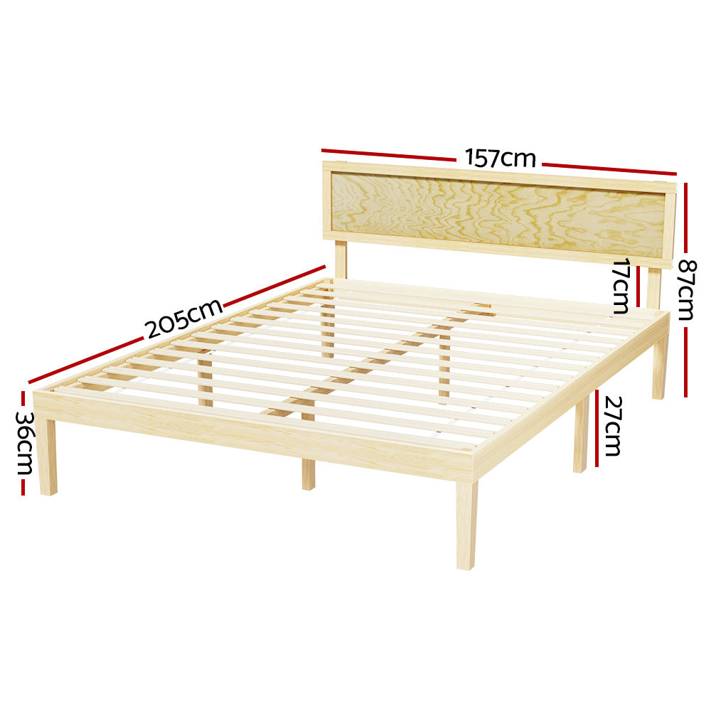 Beds & Bed Frames: Artiss Bed Frame Queen Size Wooden Base Mattress Platform Timber Pine YUMI