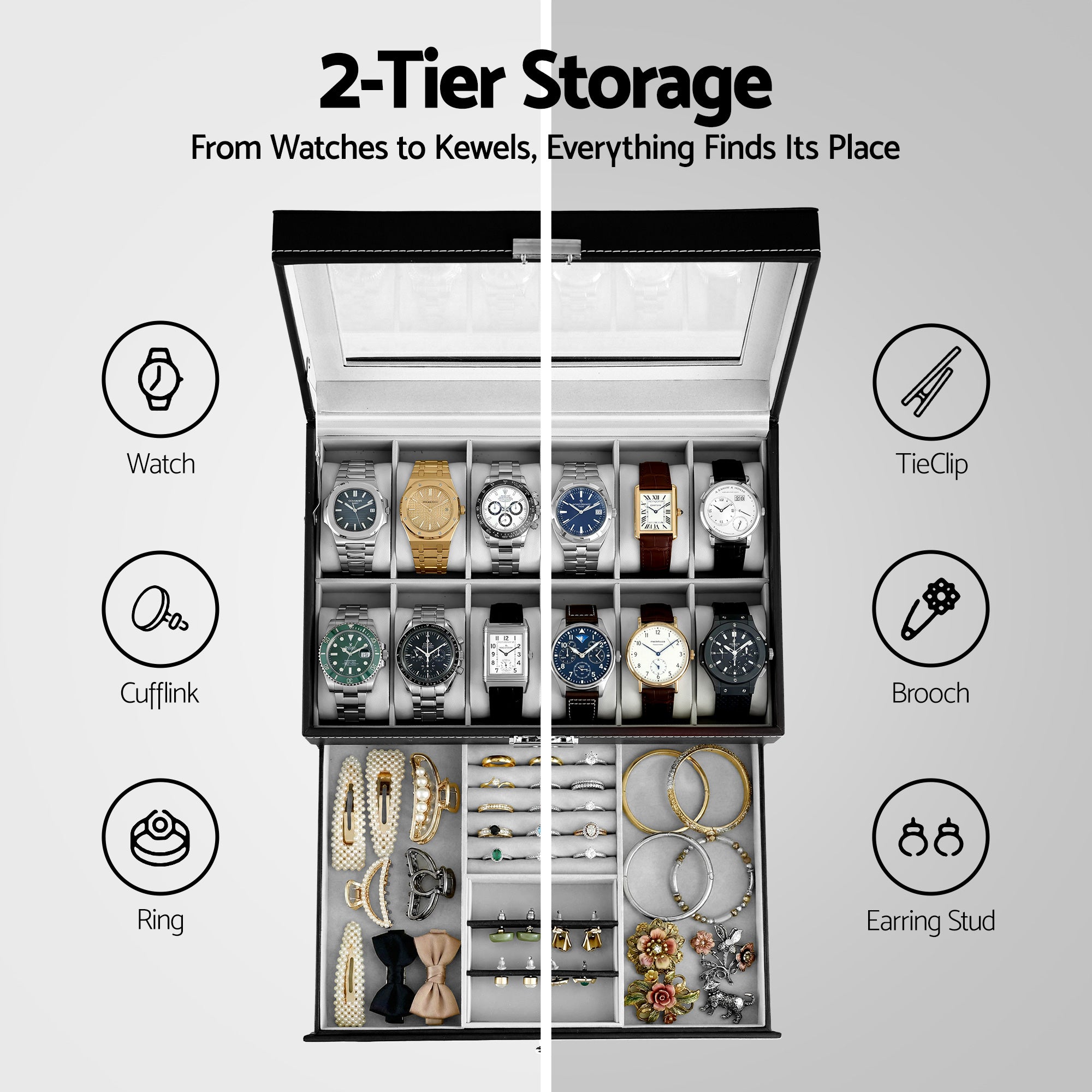 Men's Accessories: Embellir 12 Grids Watch Box Organizer Case Jewelry Display Storage Showcase