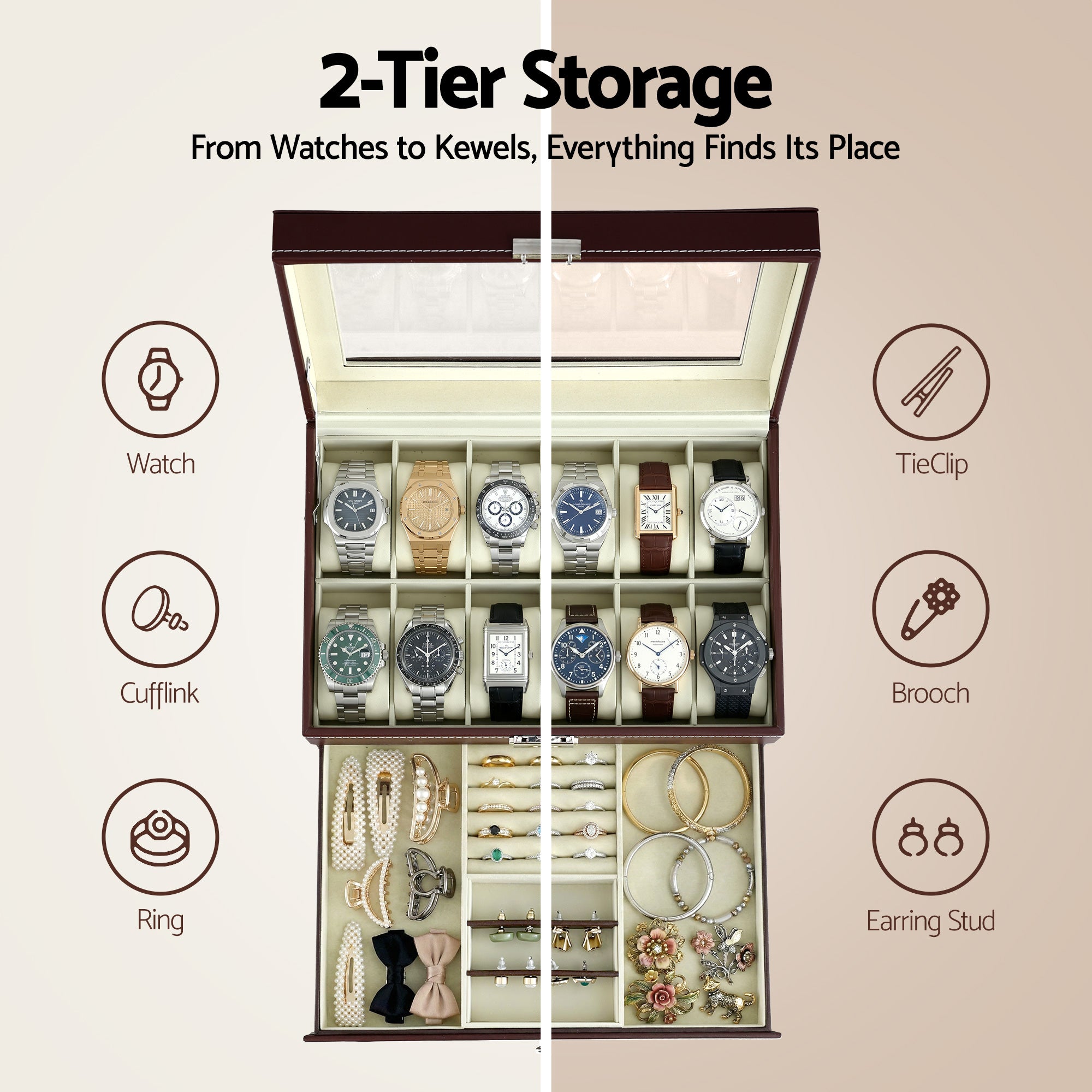 Men's Accessories: Embellir 12 Grids Watch Box Organizer Case Jewelry Display Storage Showcase