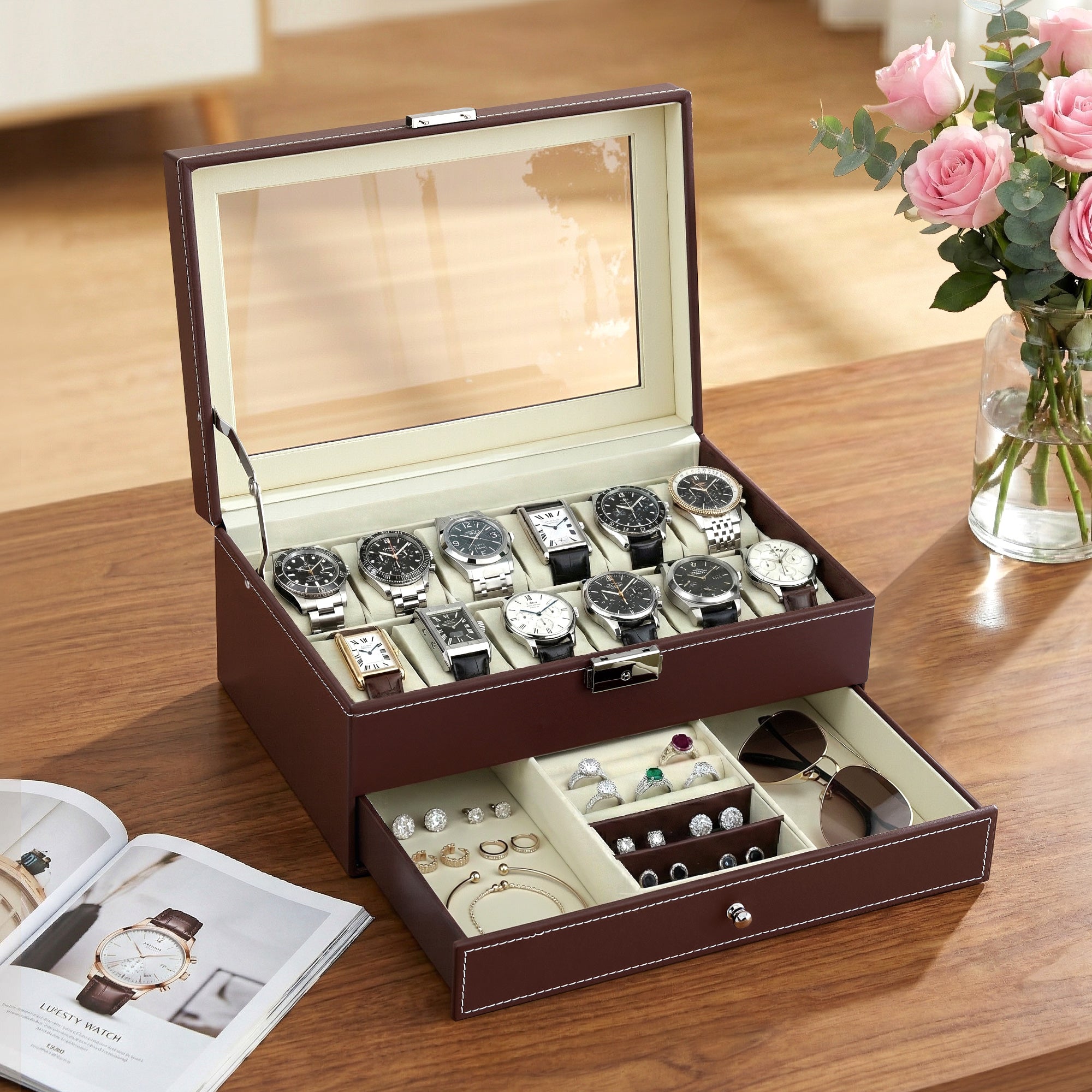 Men's Accessories: Embellir 12 Grids Watch Box Organizer Case Jewelry Display Storage Showcase