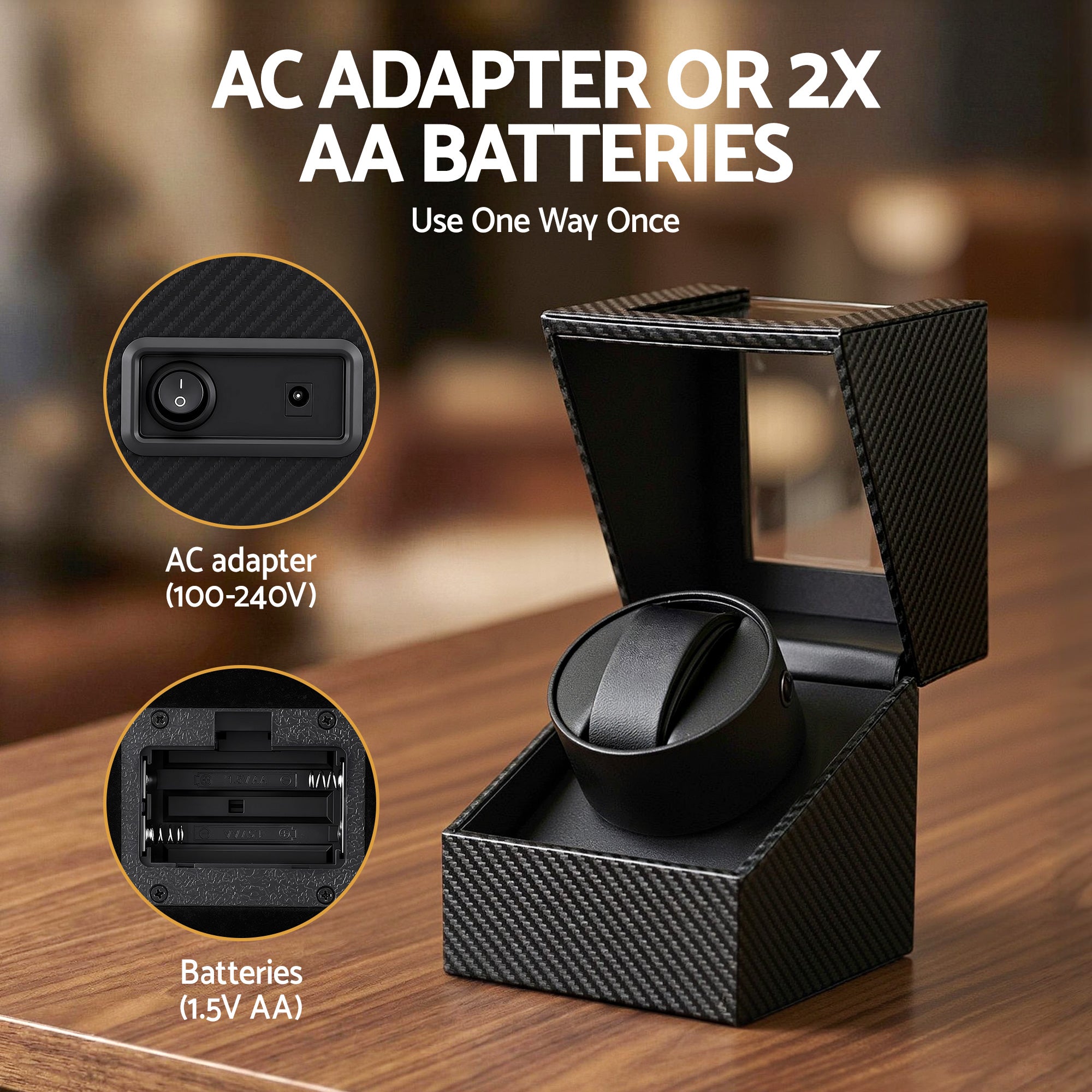 Men's Accessories: Embellir Watch Winder Box Automatic Single Quiet Carbon Fibre Black