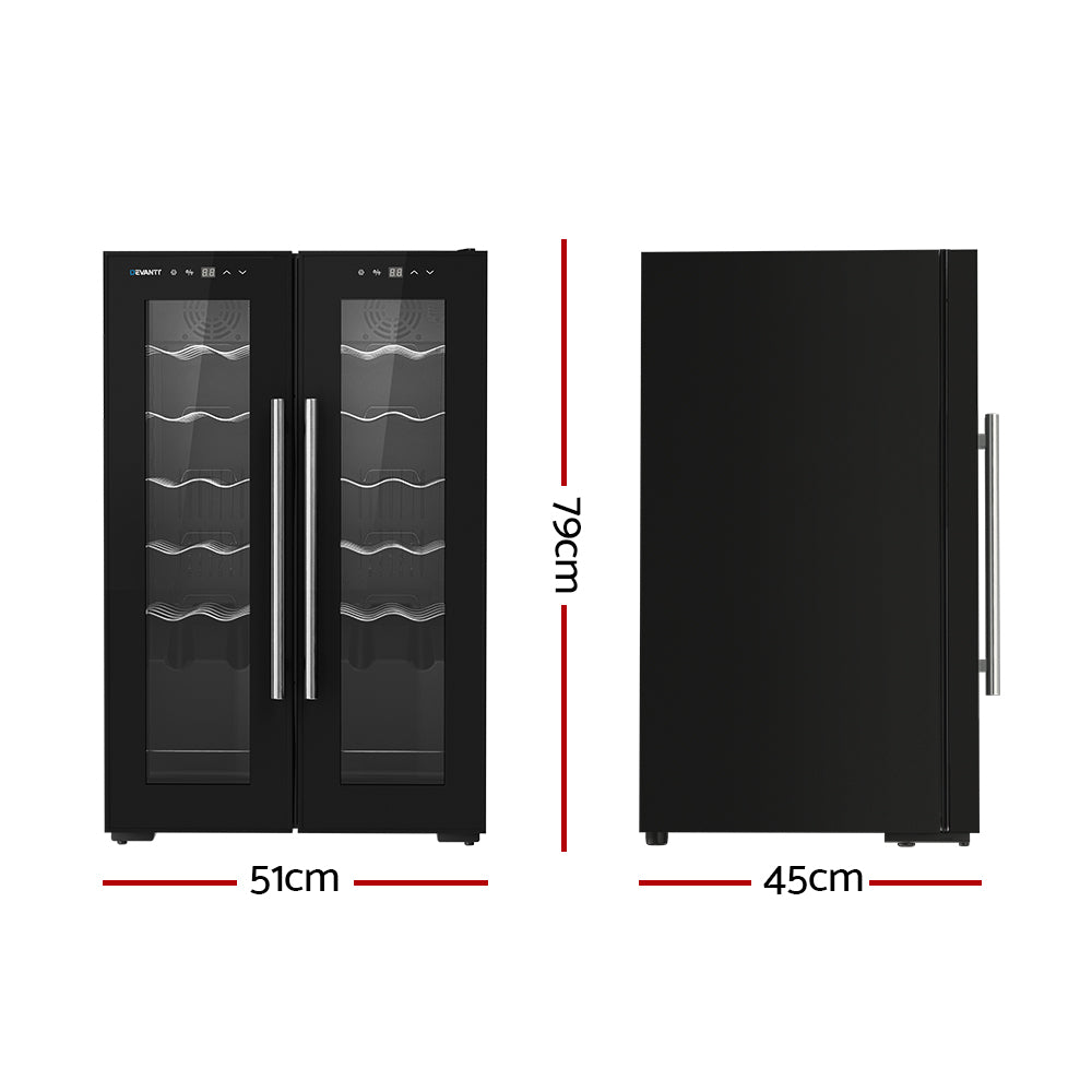Wine Fridges: Devanti Wine Fridge Cooler Dual Zone 24 Bottles