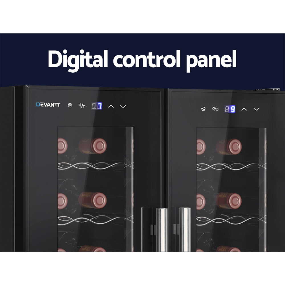 Wine Fridges: Devanti Wine Fridge Cooler Dual Zone 24 Bottles
