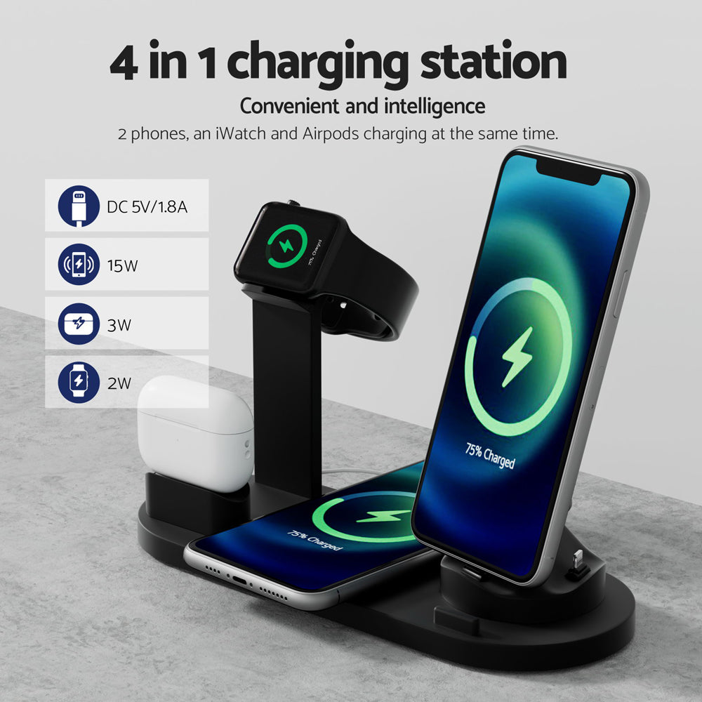 Phone Chargers: Devanti 4 in 1 Wireless Charger Multi-function Station for Phone Airpod iWatch 15W