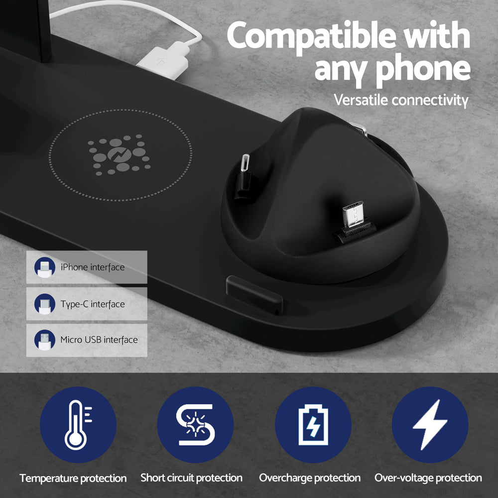 Phone Chargers: Devanti 4 in 1 Wireless Charger Multi-function Station for Phone Airpod iWatch 15W