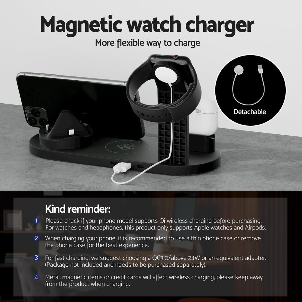 Phone Chargers: Devanti 4 in 1 Wireless Charger Multi-function Station for Phone Airpod iWatch 15W