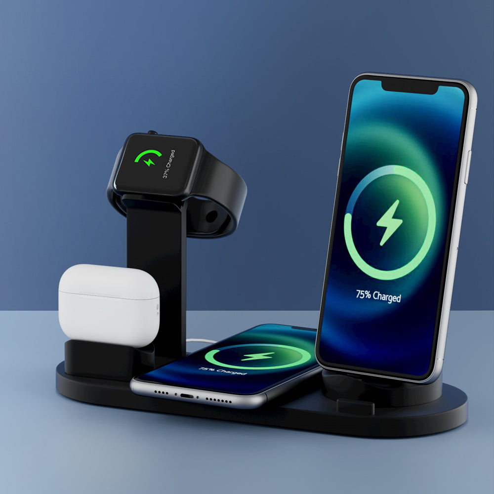 Phone Chargers: Devanti 4 in 1 Wireless Charger Multi-function Station for Phone Airpod iWatch 15W