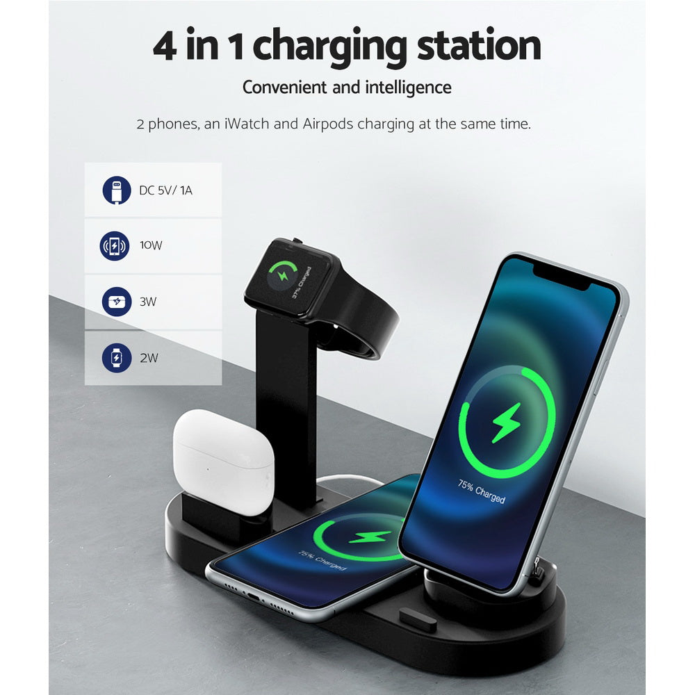 Phone Chargers: Devanti 4-in-1 Wireless Charger Dock Multi-function Charging Station for Phone
