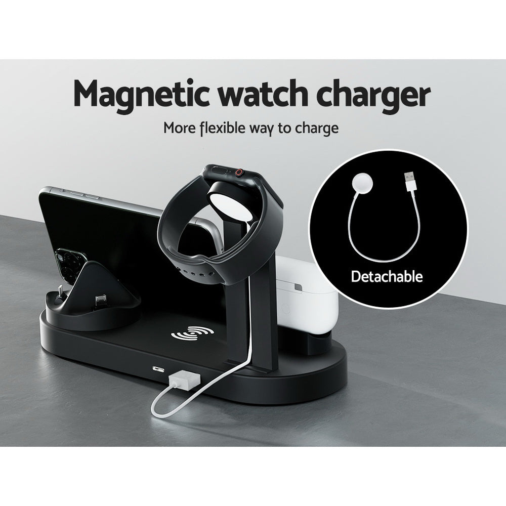 Phone Chargers: Devanti 4-in-1 Wireless Charger Dock Multi-function Charging Station for Phone