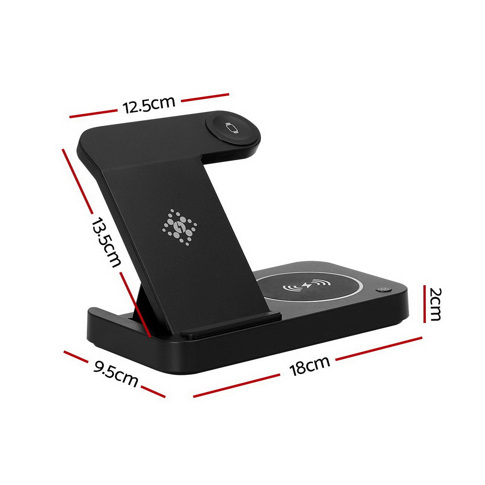 Phone Chargers: Devanti 4-in-1 Wireless Charger Station Fast Charging for Phone Black