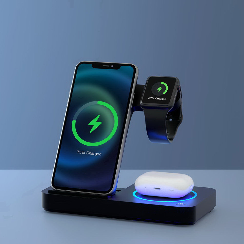 Phone Chargers: Devanti 4-in-1 Wireless Charger Station Fast Charging for Phone Black