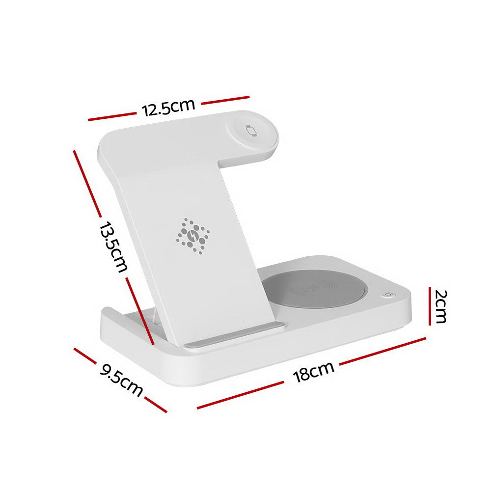 Phone Chargers: Devanti 4-in-1 Wireless Charger Dock Fast Charging for Phone White