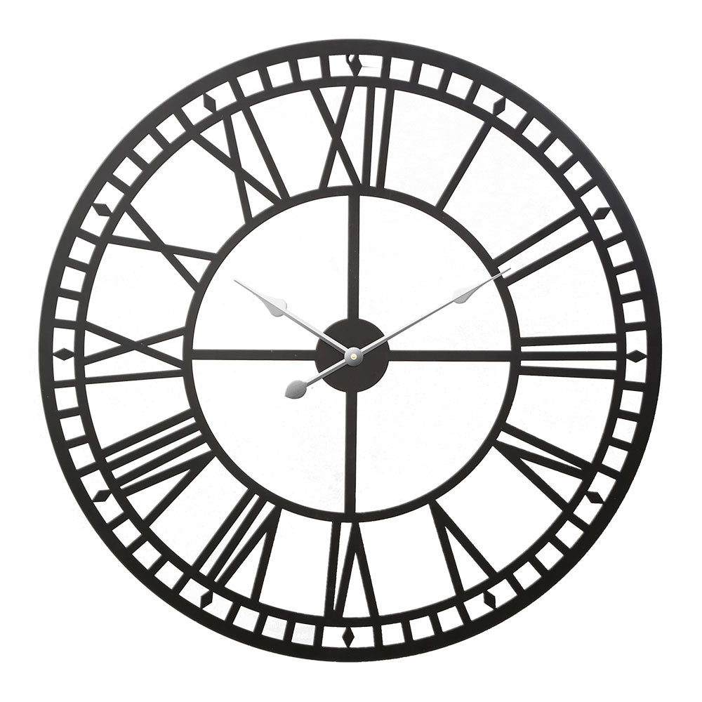 Clocks: Artiss 60cm Wall Clock Large Roman Numerals Metal Black