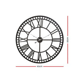 Clocks: Artiss 60cm Wall Clock Large Roman Numerals Metal Black