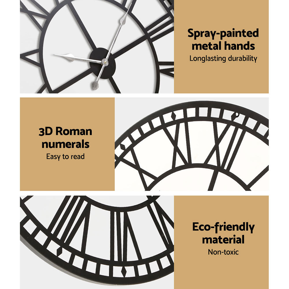 Clocks: Artiss 60cm Wall Clock Large Roman Numerals Metal Black