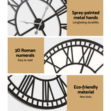 Clocks: Artiss 60cm Wall Clock Large Roman Numerals Metal Black