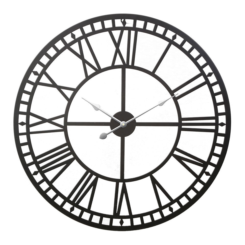 Clocks: Artiss 80cm Wall Clock Large Roman Numerals Metal Black